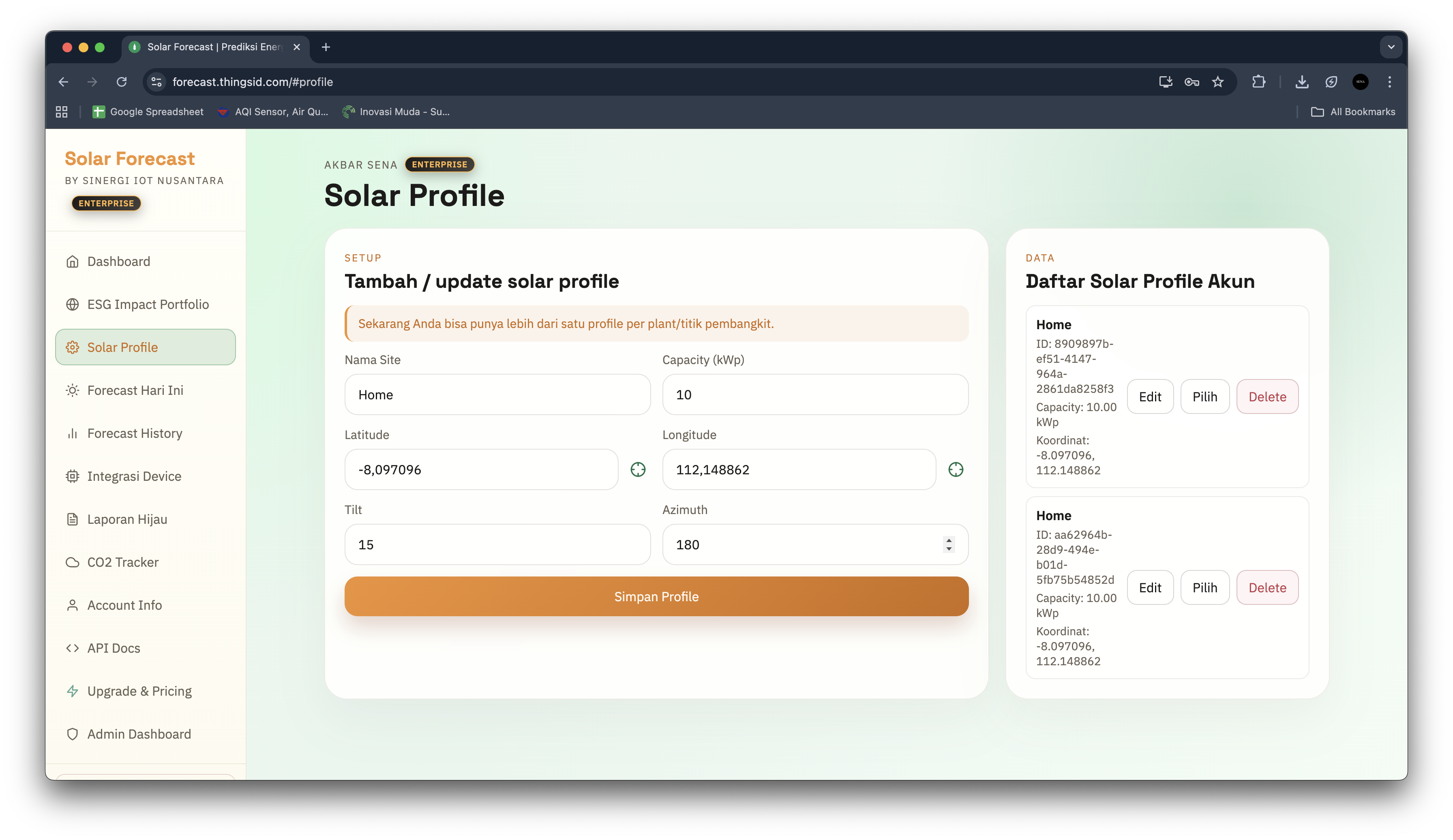 Solar Profile konfigurasi